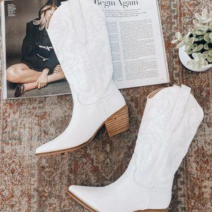 White Western Boot Size 8